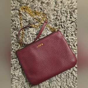 Lodis Burgundy Leather Crossbody with Gold Chain